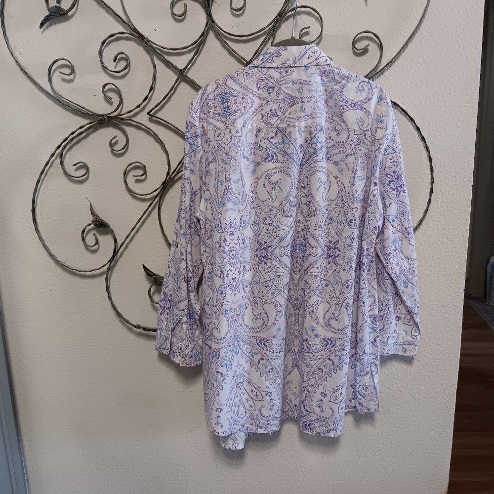 CHICO'S lightweight cotton print button down tunic, 2P - Picture 3 of 13